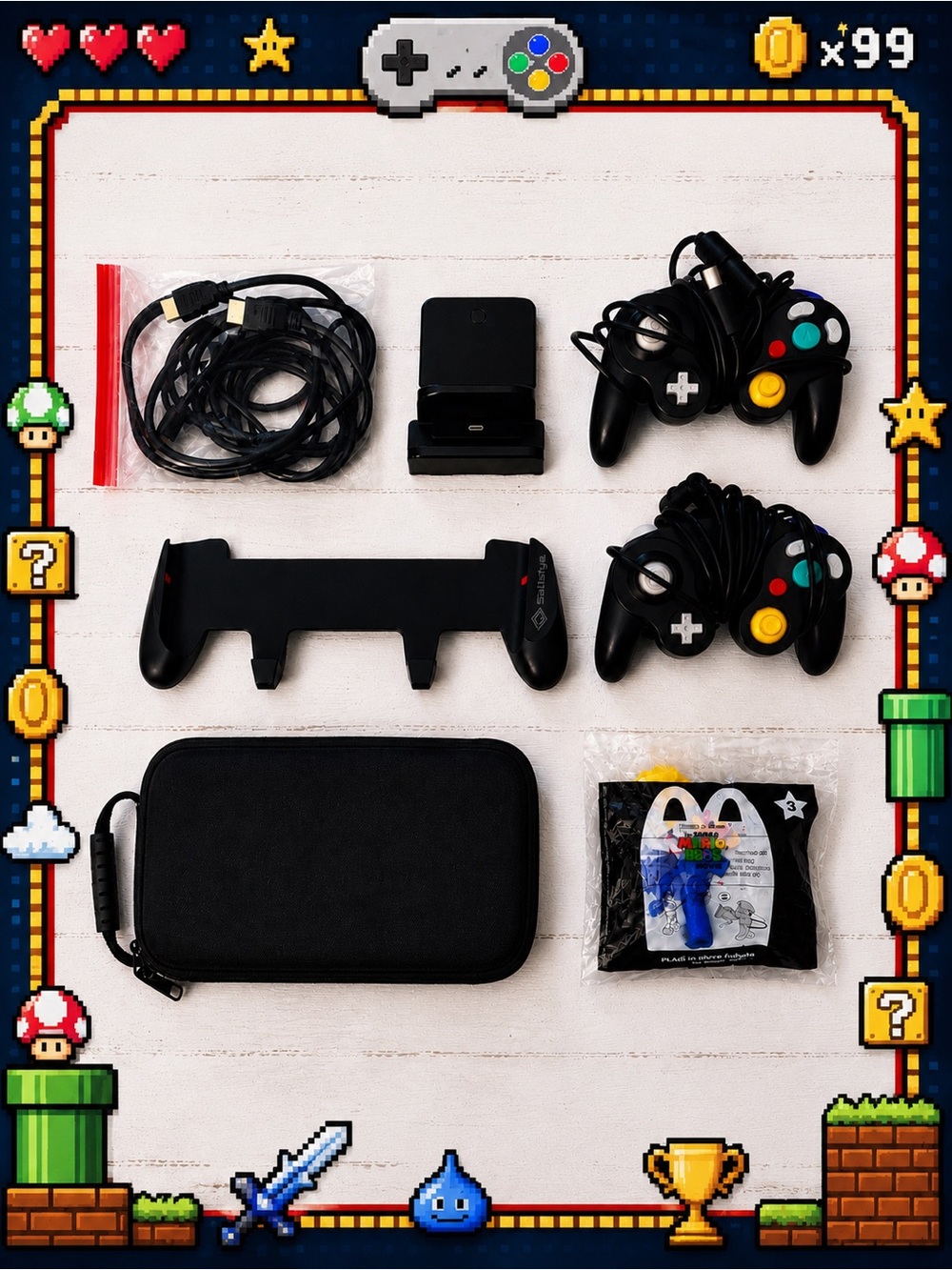 Nintendo Switch Accessory Bundle-2 GameCube Controllers, Satisfy Grip, Dock,Case